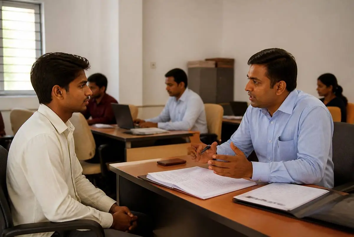 Sadguru Krupa Manpower recruitment team interviewing a candidate at the Pune office